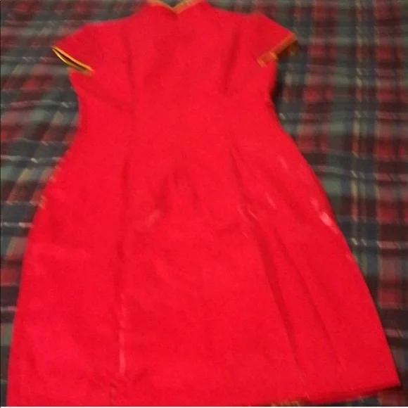 Chinese qipao dress red & gold sequin - Picture 6 of 6